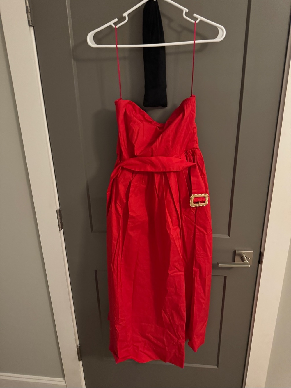 Flying Tomato Red Midi Dress with Embellished Buckle